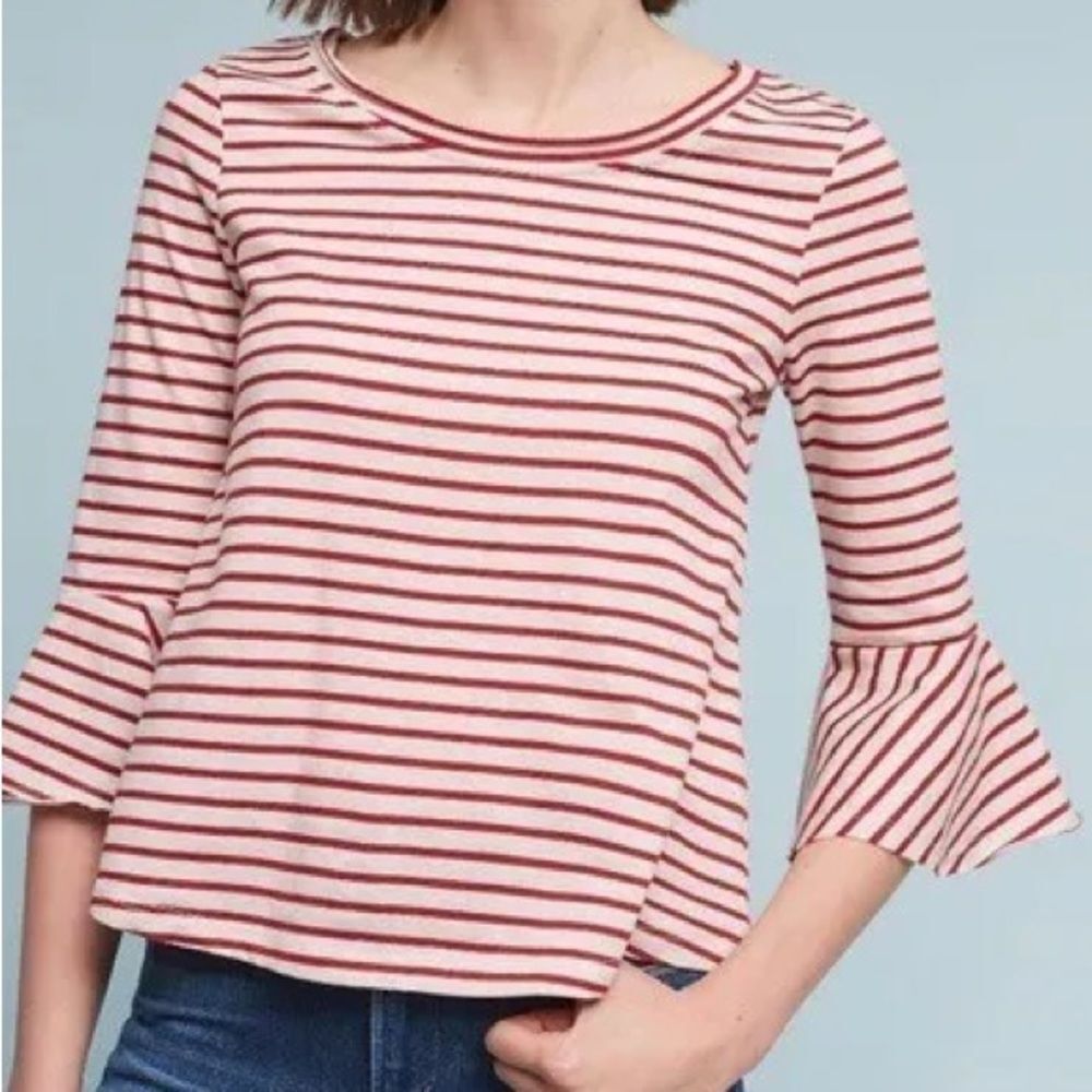 Anthropologie Deletta Classic Striped Bell Sleeve Top